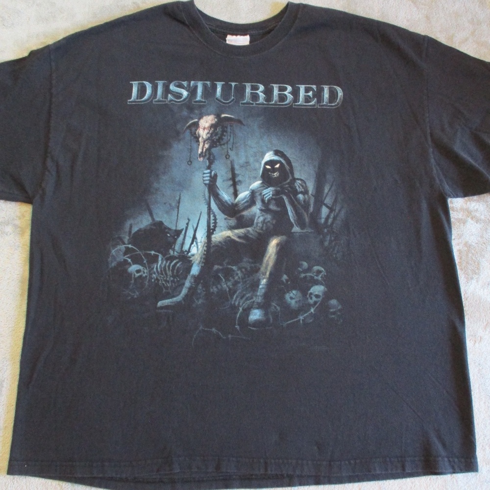 Disturbed Guy Shirt Mens XXXL Black Blue Skull Reaper AOP Heavy Metal 2417